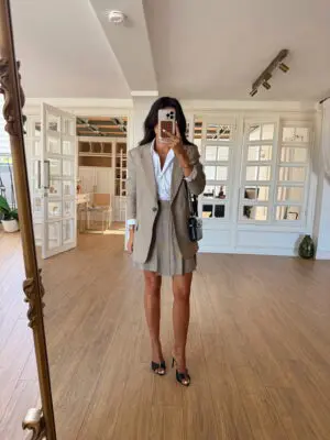 Olippe Kazayağı Desenli Şort Etek Blazer Ceket Takım