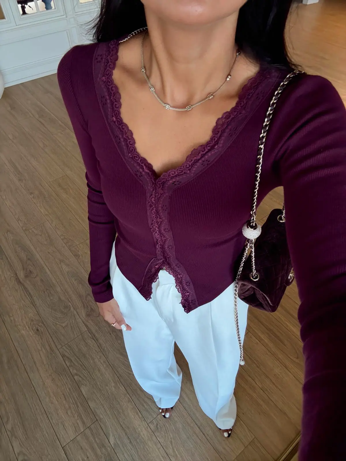Olofix Dantel Şeritli Uzun Kollu Bluz