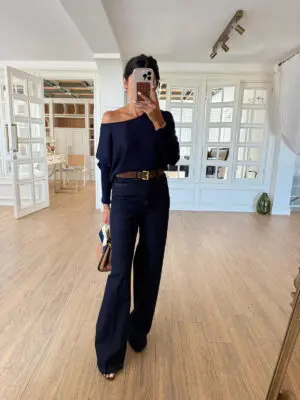 Ospendo Koyu Lacivert Bronz Düğmeli Jean