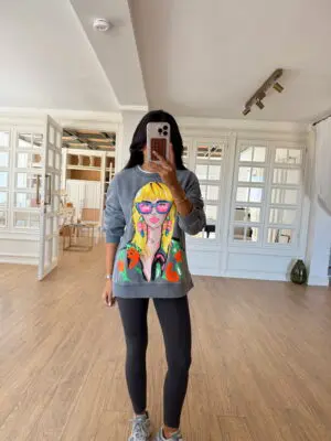 Endo Antrasit Yıkamalı Silüet Baskılı Sweat