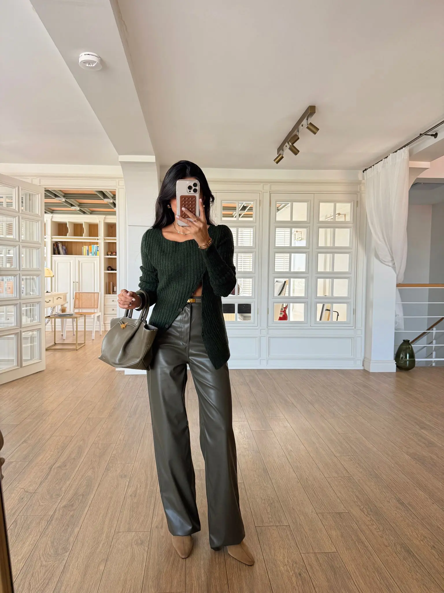 Kendall ZR Suni Deri Pantolon - Haki, 36