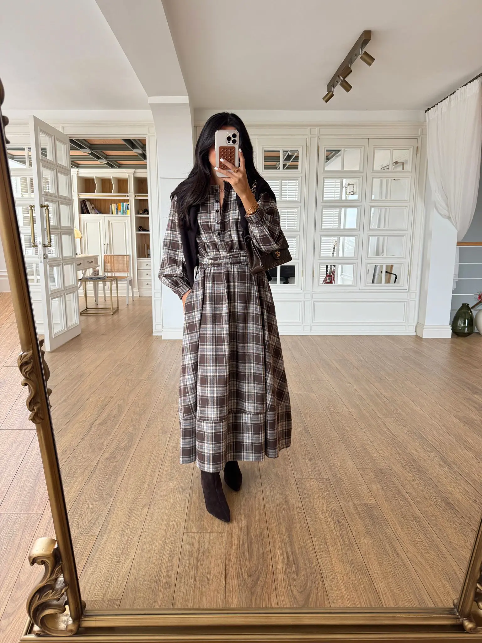 Onions Kuşaklı Ekoseli Gömlek Elbise