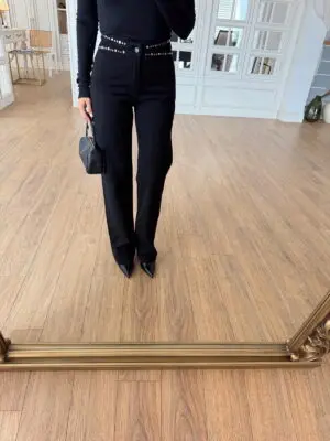 Oriana Siyah Bel Zımba Detaylı Wide Leg Jean