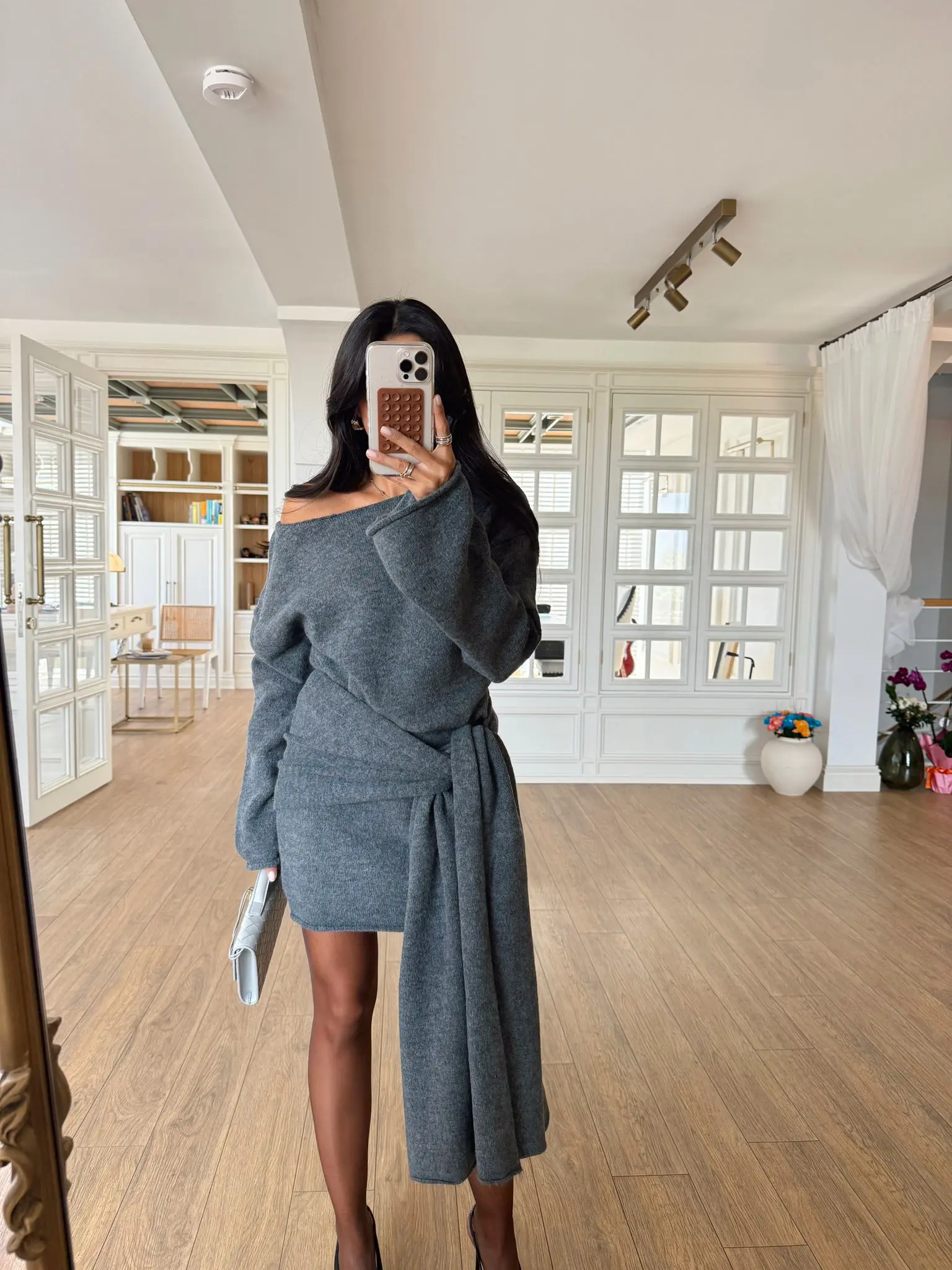 Vito Kayık Yaka Triko Elbise - Antrasit, Standart