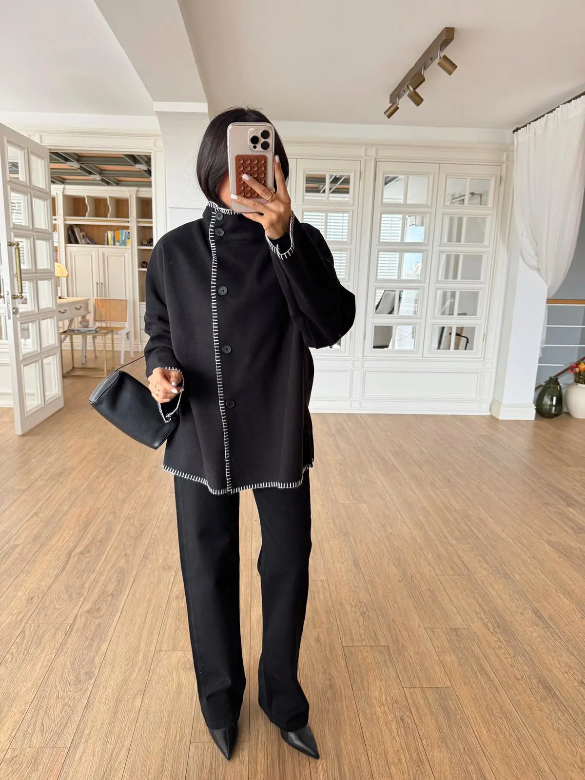 Scorpion Mass Dikiş Detaylı Düğmeli Dik Yaka Ceket