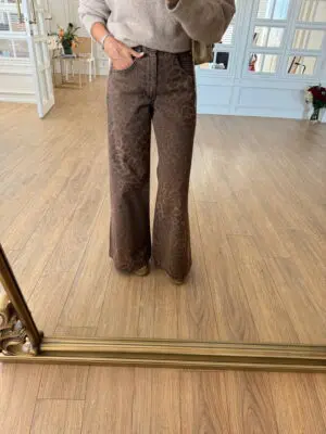 Eloise Kahve Leopar Desenli Geniş Paça Jean