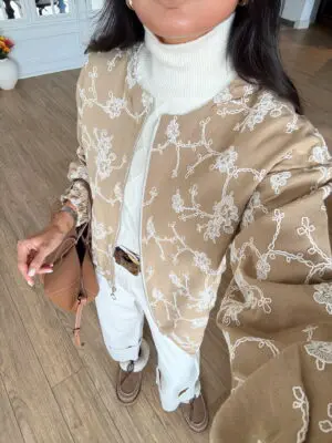 Wex Camel Çiçek Nakış İşlemeli Fermuarlı Ceket