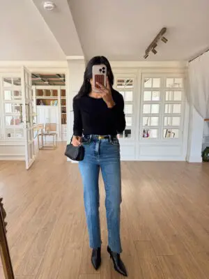 Denisa Mavi Yıkamalı Gümüş Düğmeli Kesik Paça Jean