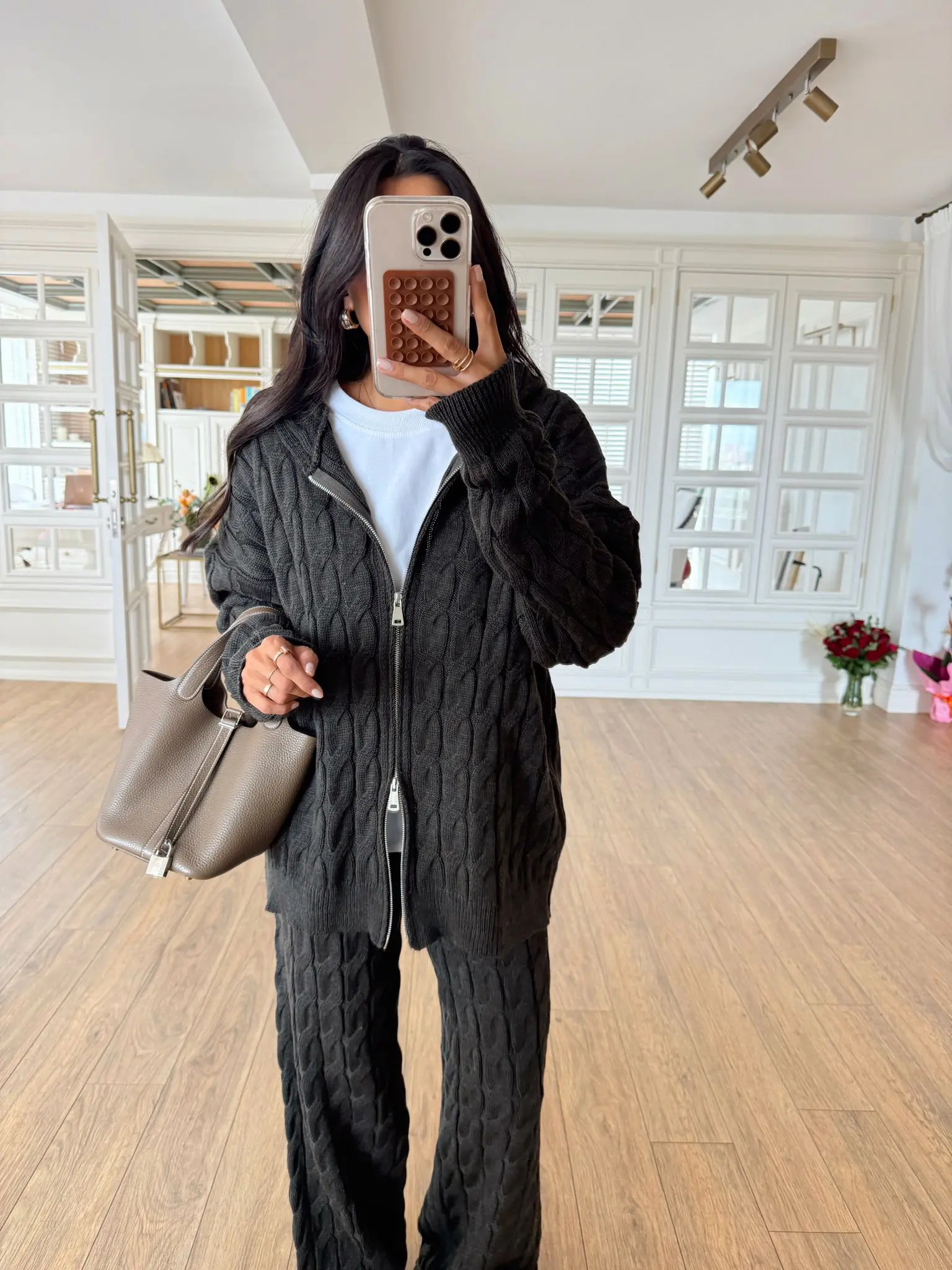 Maria Saç Örgü Triko Sweat-Pantolon Takım - Antrasit, Standart