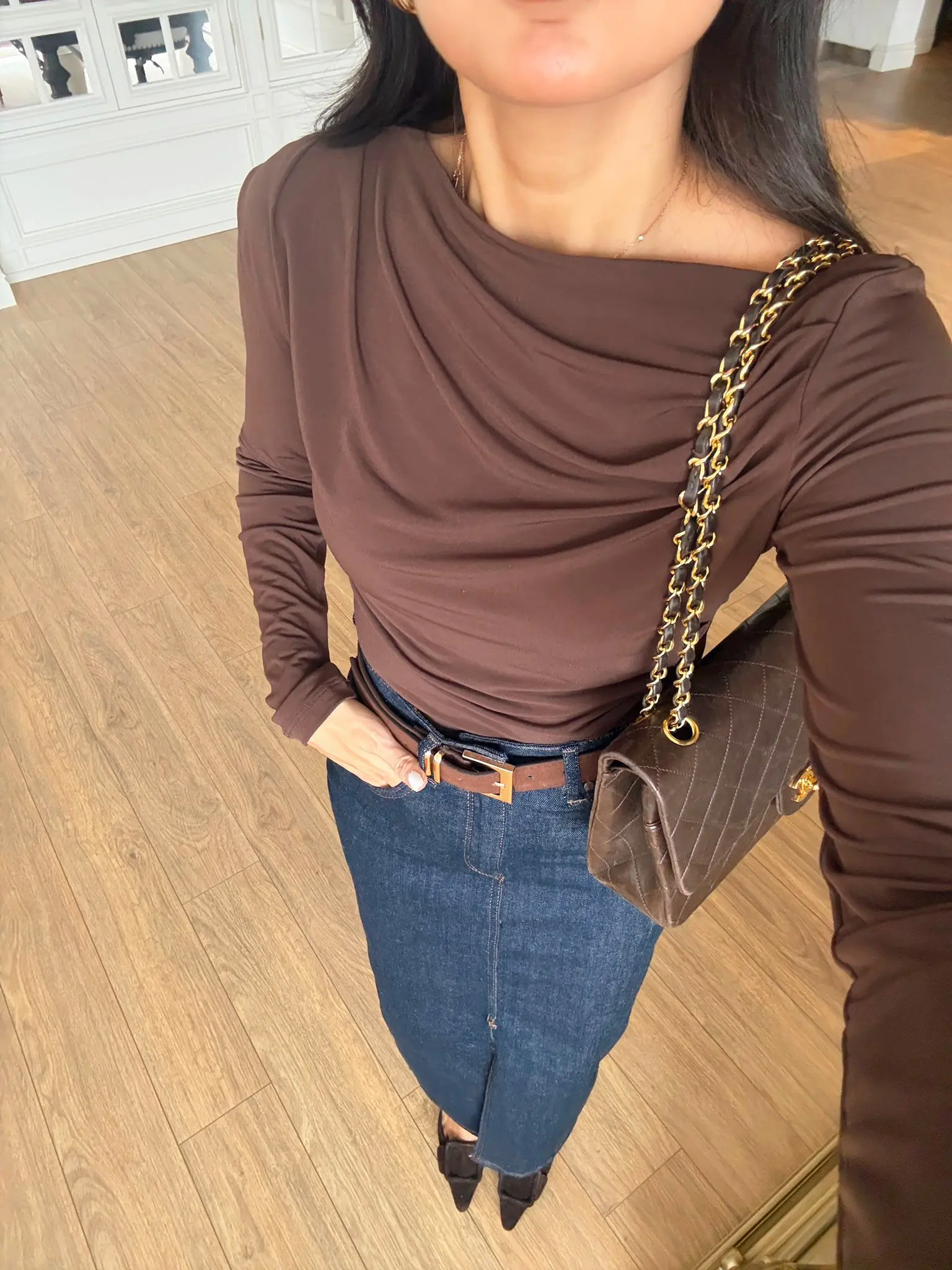 Jips Ansiya Yan Drape Detaylı Asimetrik Kesim Bluz