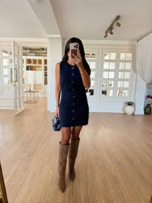 Torry Lacivert Önden Düğmeli Mini Elbise