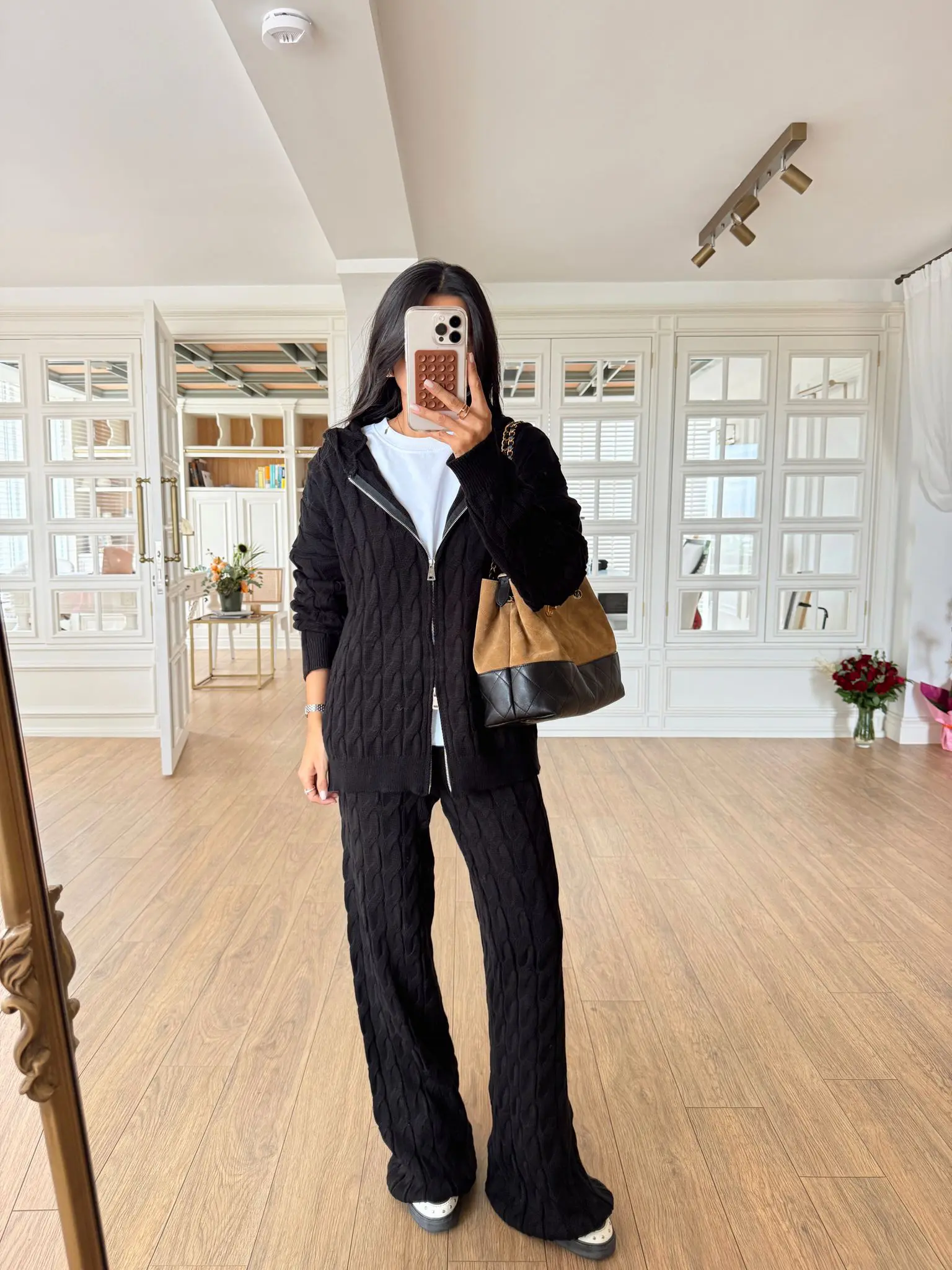 Maria Saç Örgü Triko Sweat-Pantolon Takım - Siyah, Standart