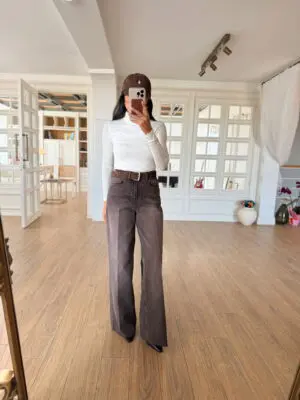 Dimms Rims Kahve Yıkamalı Kesik Bol Paça Jean