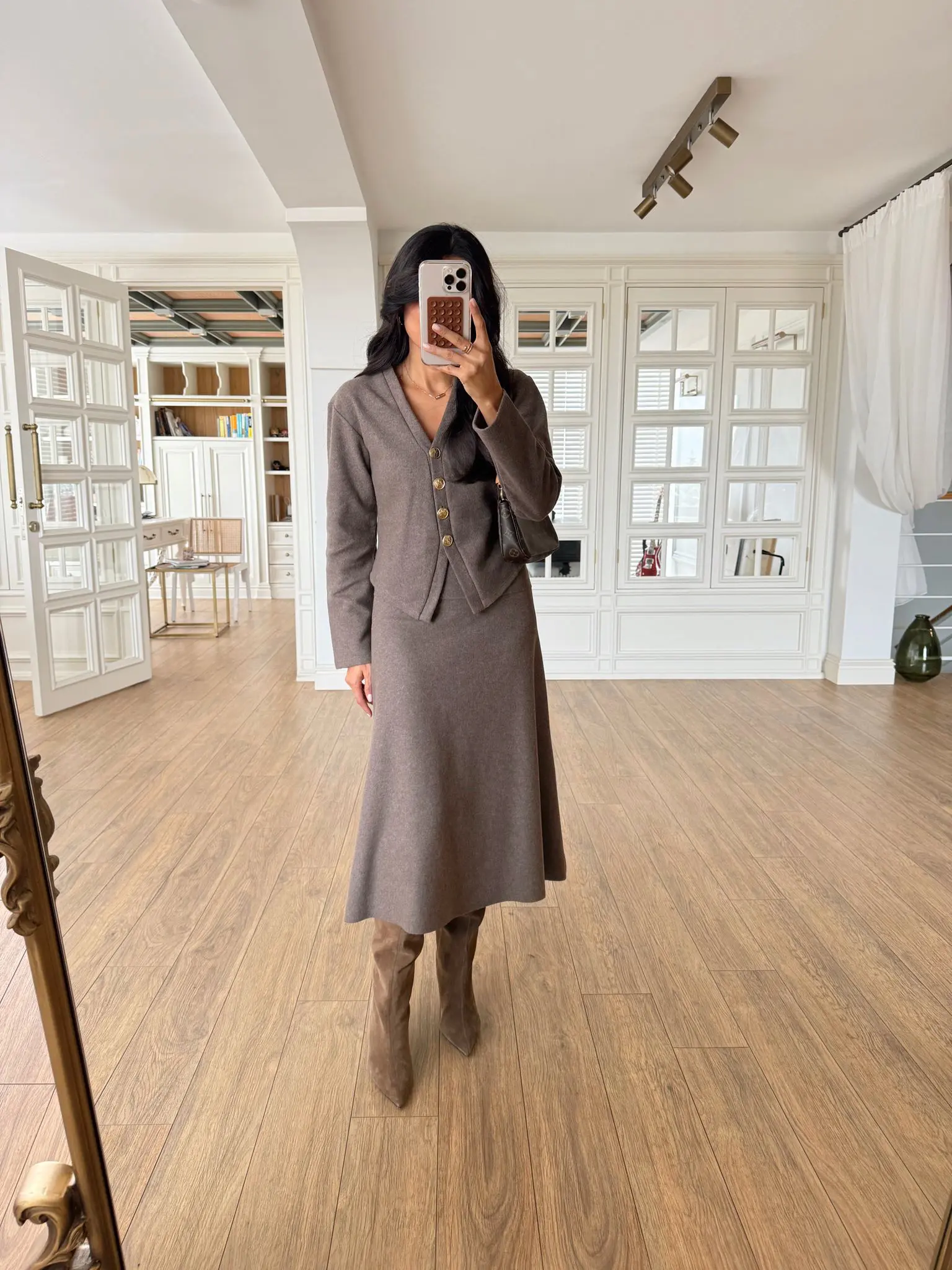 Storm Yumoş Gold Düğmeli Triko Hırka-Etek Takım