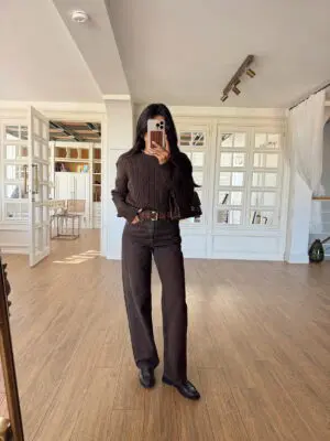 Orket Kahve Damarlı Kaplamalı Straight Jean