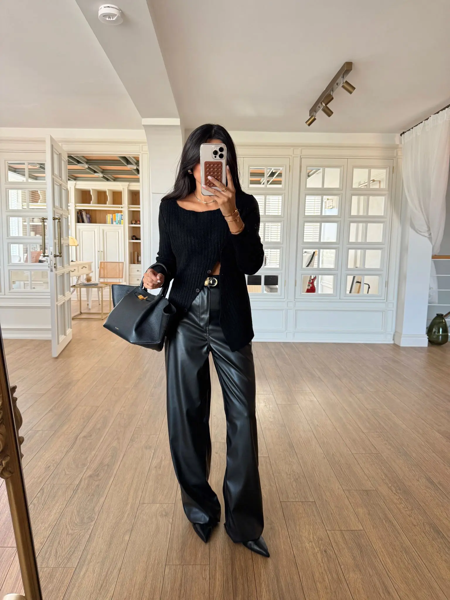 Kendall ZR Suni Deri Pantolon - Siyah, 36