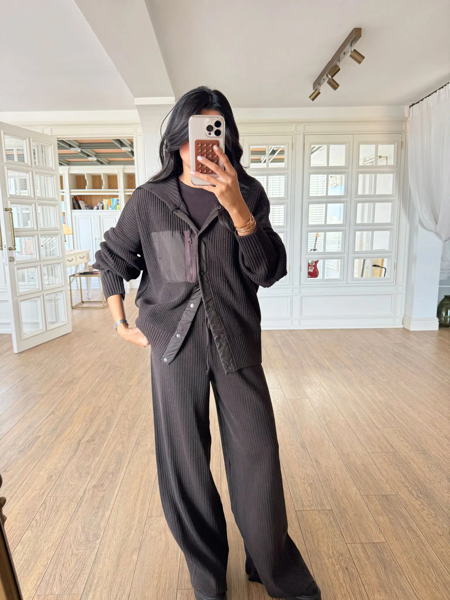 Sonpool Paraşüt Cep Detaylı Örme Triko Takım - Kahve, Standart