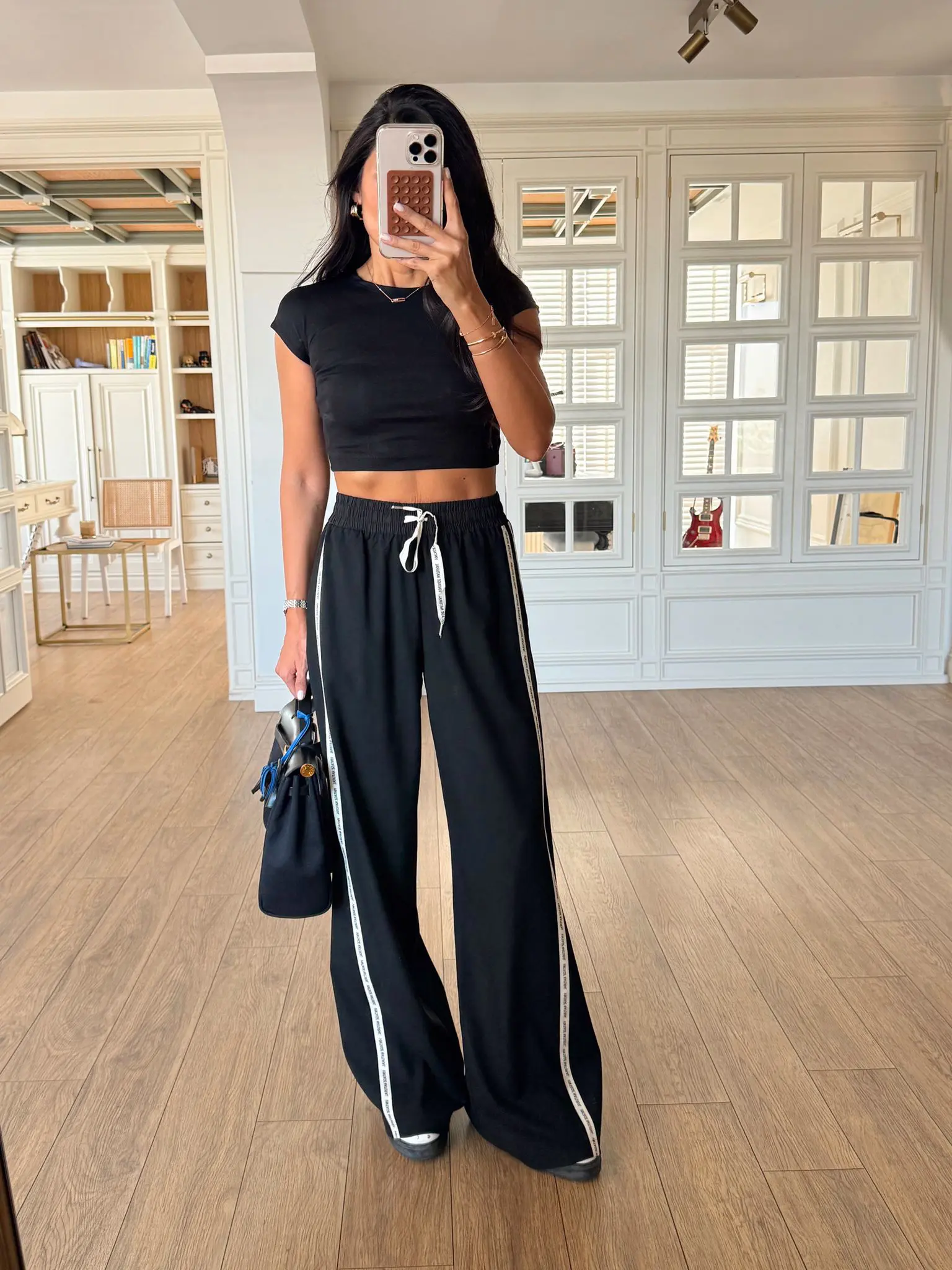 Niko Yanları Vintage Natural Baskılı Bel Bağlamalı Pantolon