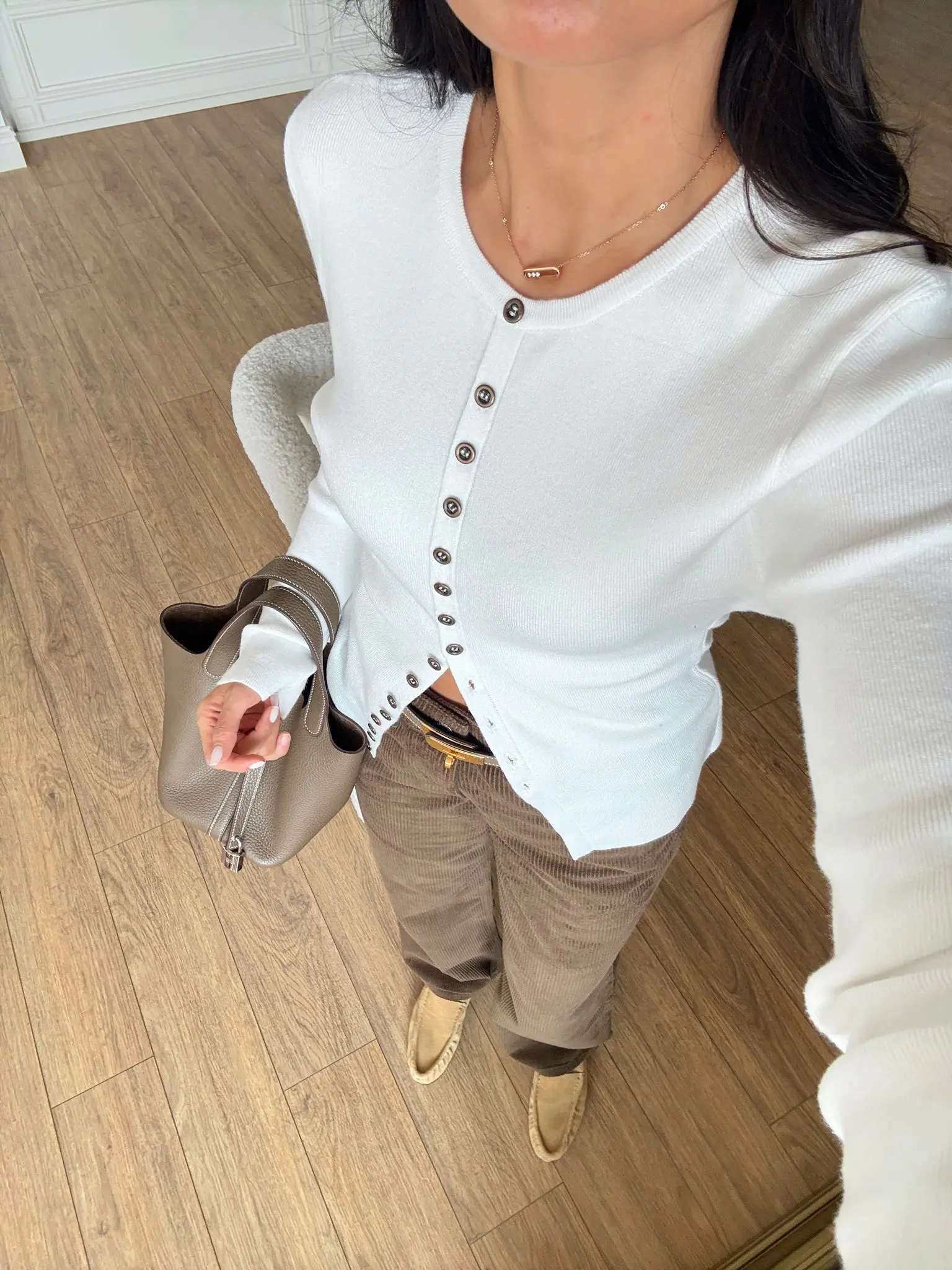 Omiye Mau Metal Düğmeli Triko - Kemik, 34