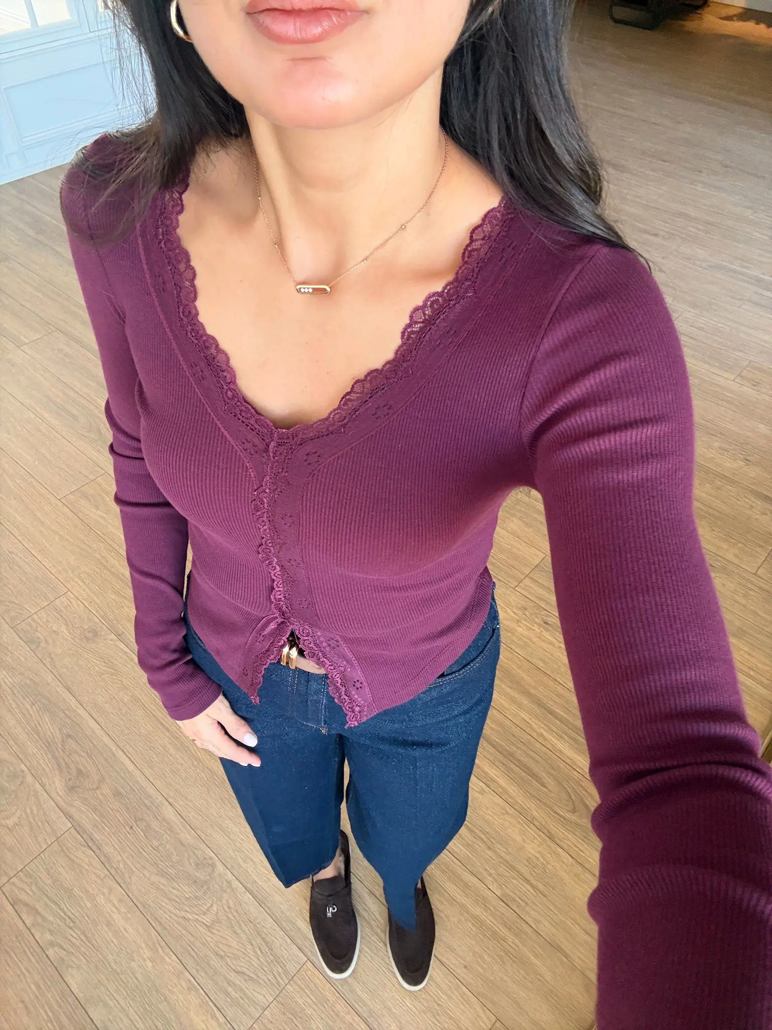 Olofix Dantel Şeritli Uzun Kollu Bluz