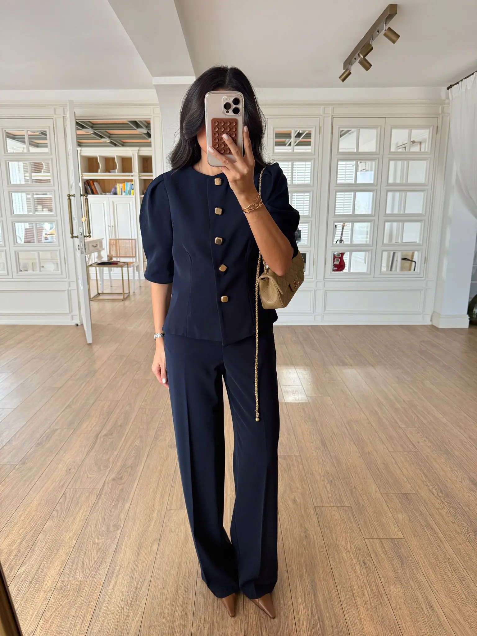 Froit Omuz Pensli Kare Gold Düğmeli Ceket-Pantolon Takım