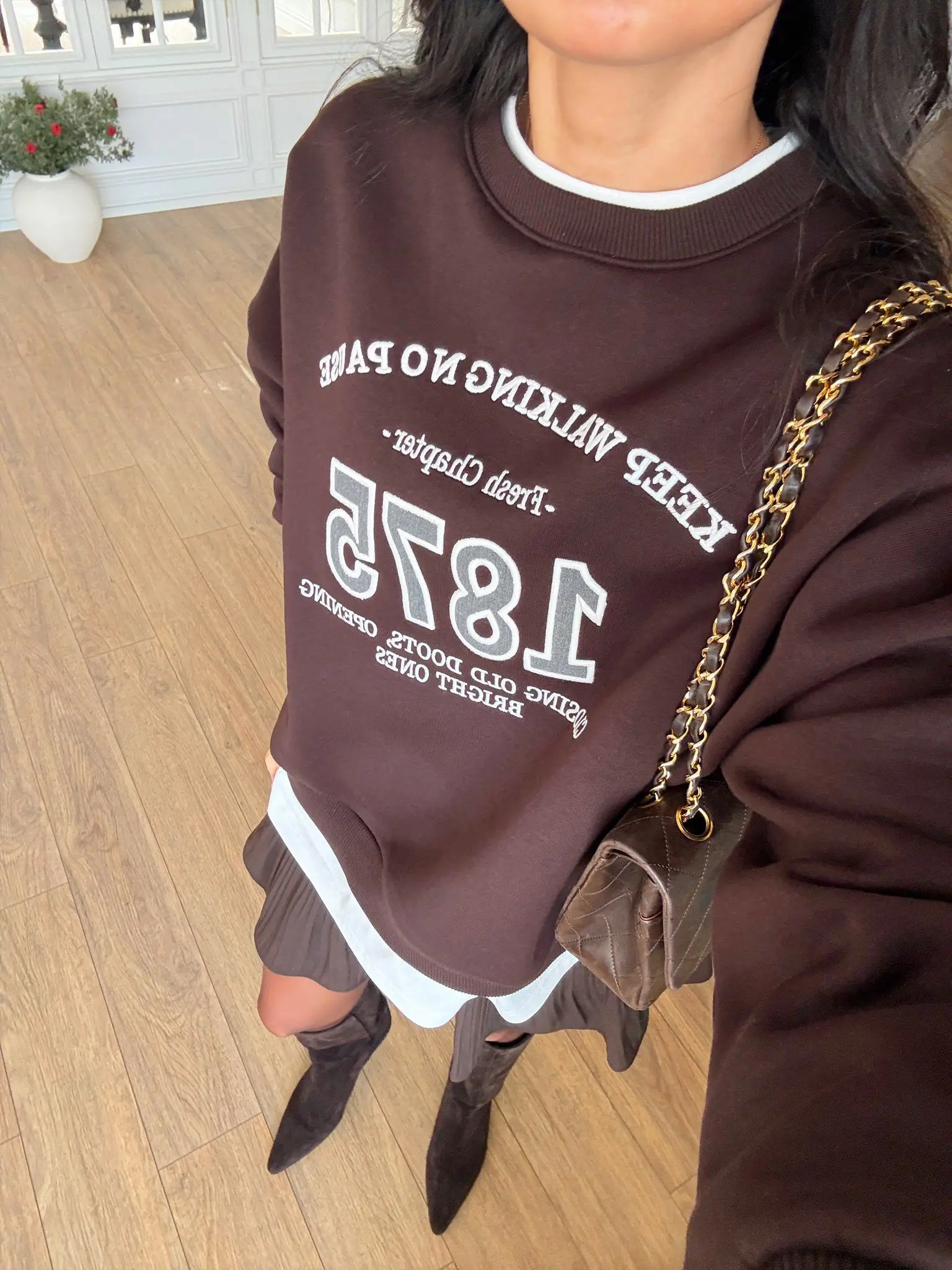 Aristo Beyaz Biye Detaylı Baskılı Sweat