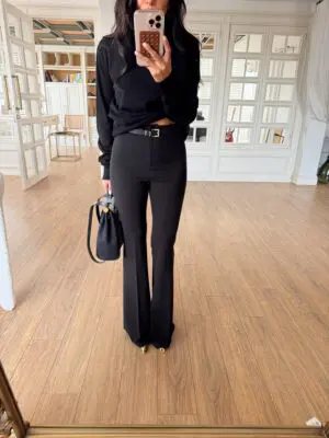 Esla Siyah Kemerli İspanyol Paça Pantolon