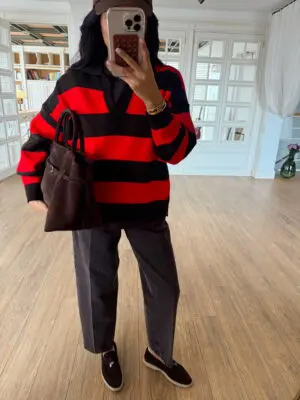 Cole Koyu Kahve-Kırmızı Polo Yaka Triko