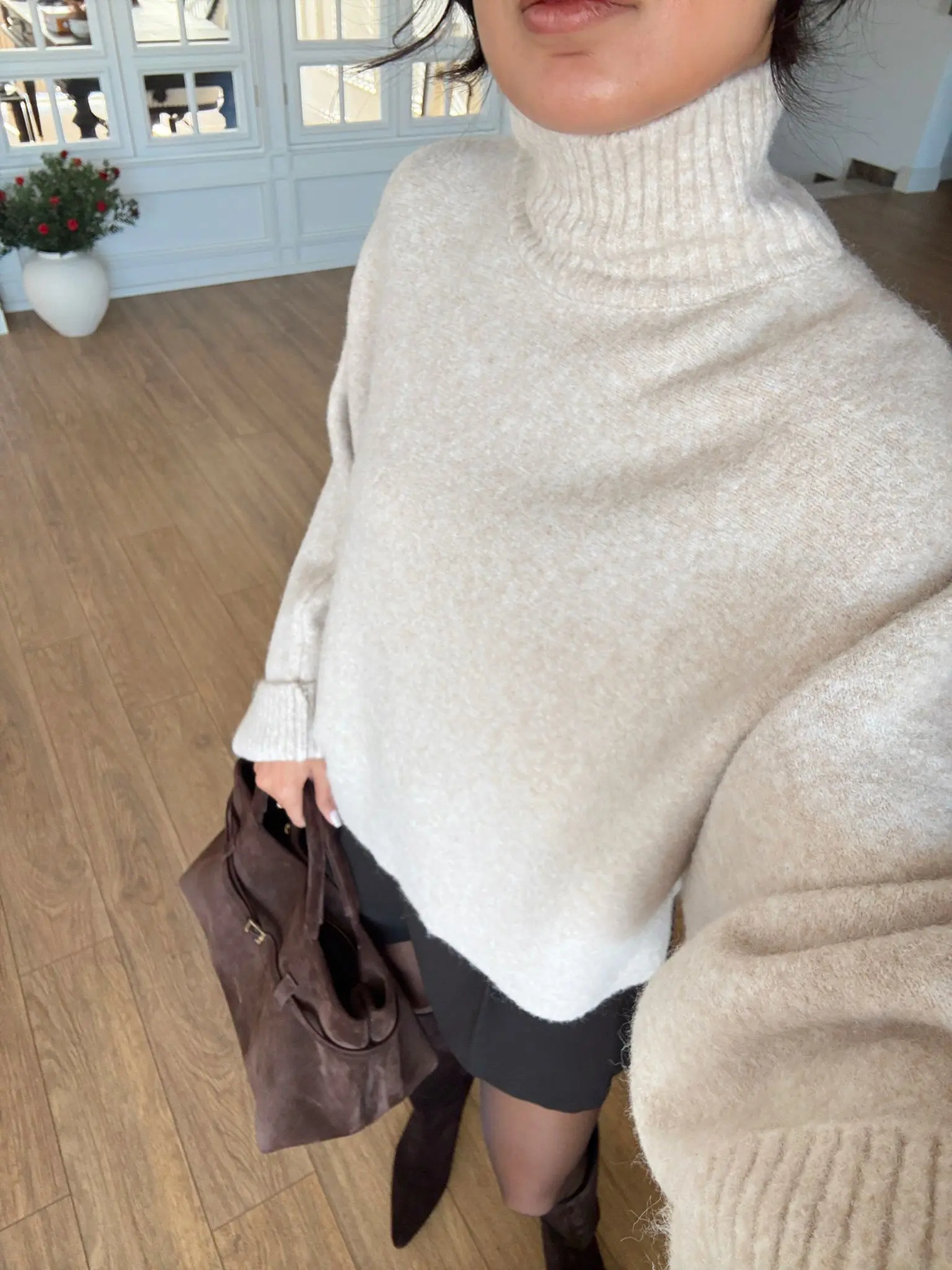 Yarasa Kol Dik Yaka Yumuşak Dokulu Premium Basic Triko - Açık Bej, Standart