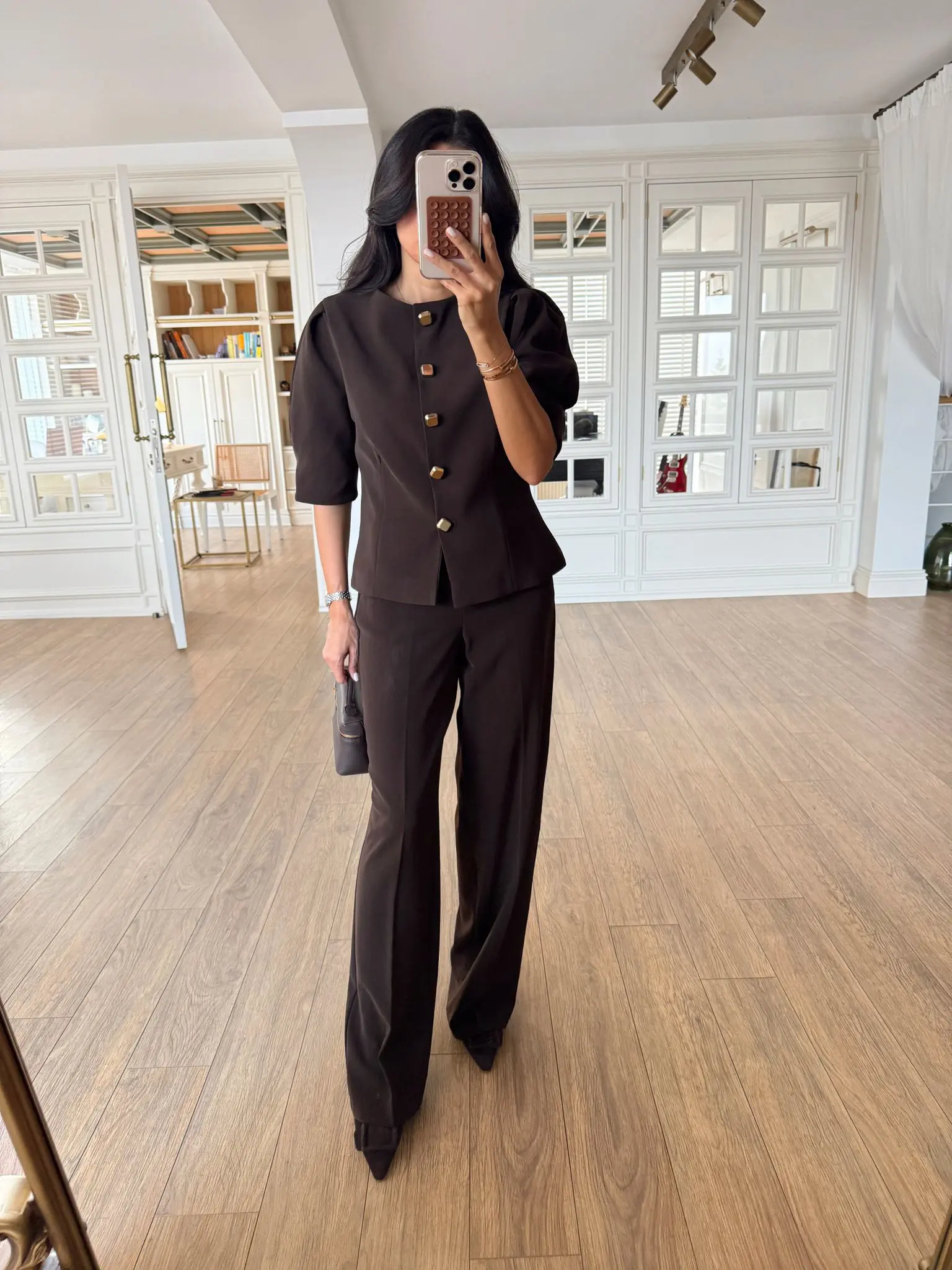 Froit Omuz Pensli Kare Gold Düğmeli Ceket-Pantolon Takım