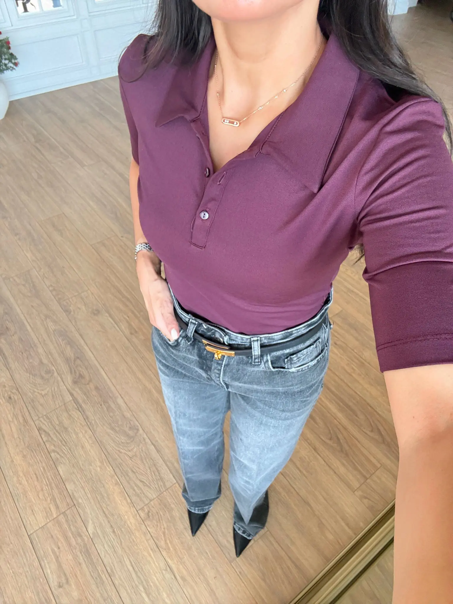 Peoky Kısa Kol Polo Yaka Bodysuit - Mürdüm, 36