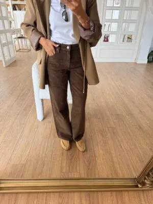 Superdry Kahve/Haki Boru Paça Kadife Pantolon