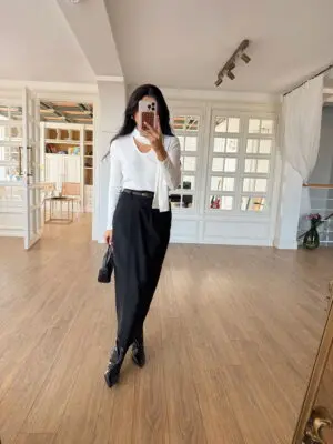 Polly Beyaz V Şal Yaka Detaylı Bluz