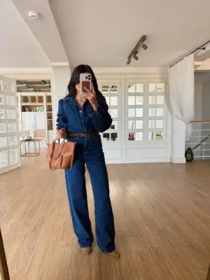 Sty Kahve Kemerli Koyu Mavi Jean Tulum