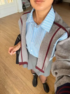 Onix Kendinden Şallı Bordo Şerit Gömlek Detaylı Triko