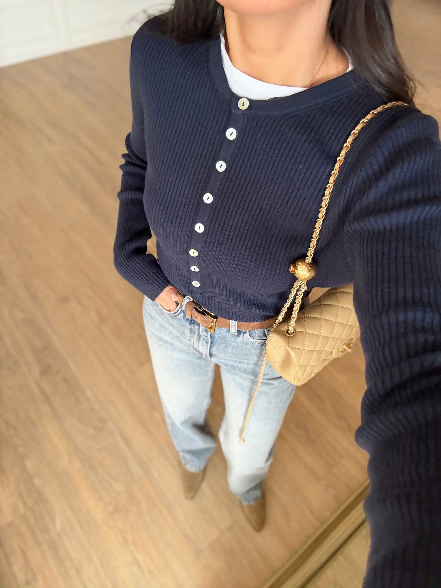 Stan Sedef Düğmeli Bisiklet Yaka Yünlü Triko - Lacivert, Standart