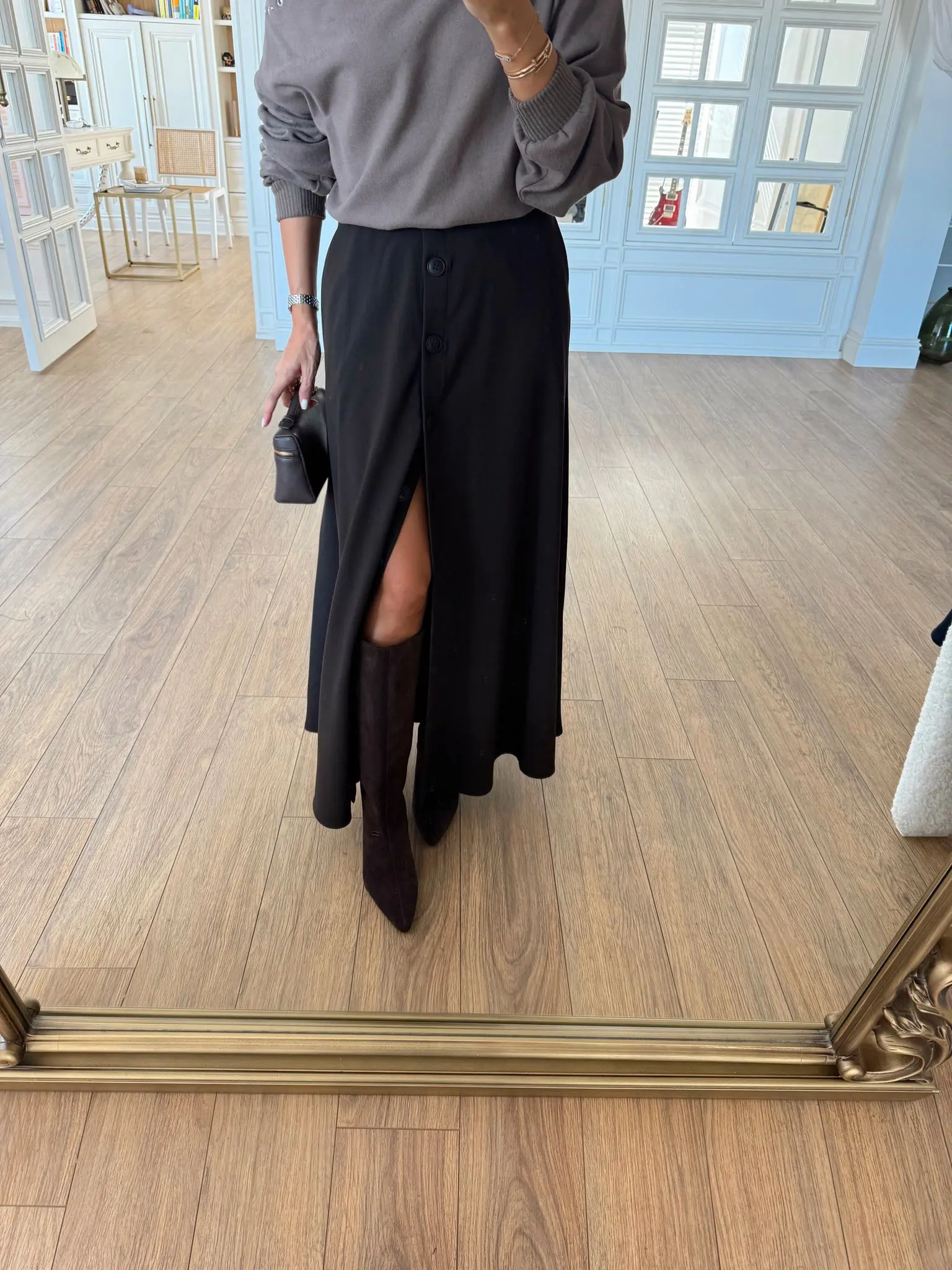 Jedi Önden Düğme Detaylı Maxi Boy Etek