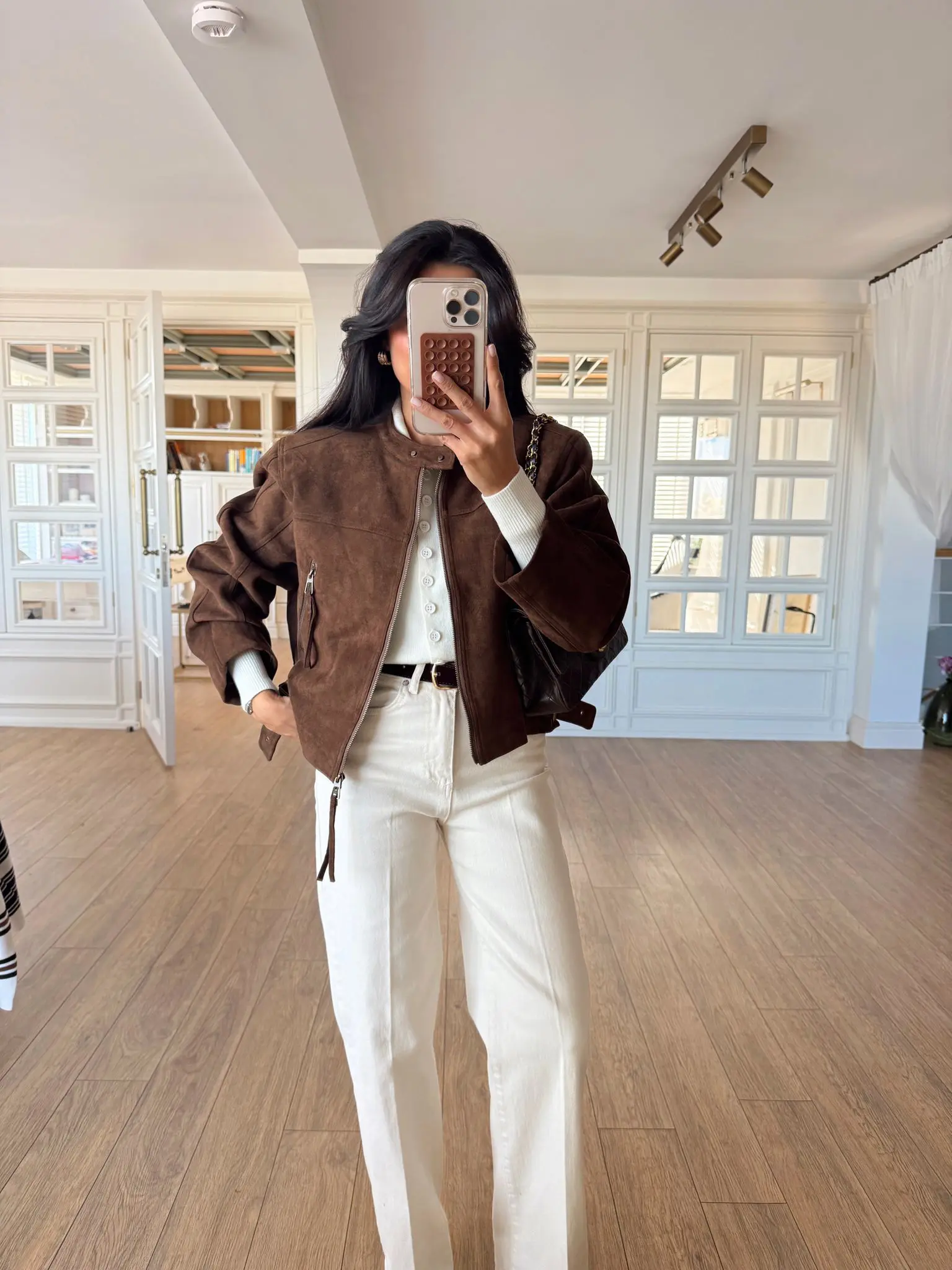 Cherry Özel Seri Süs Kemer Detaylı Fermuarlı Süet Ceket