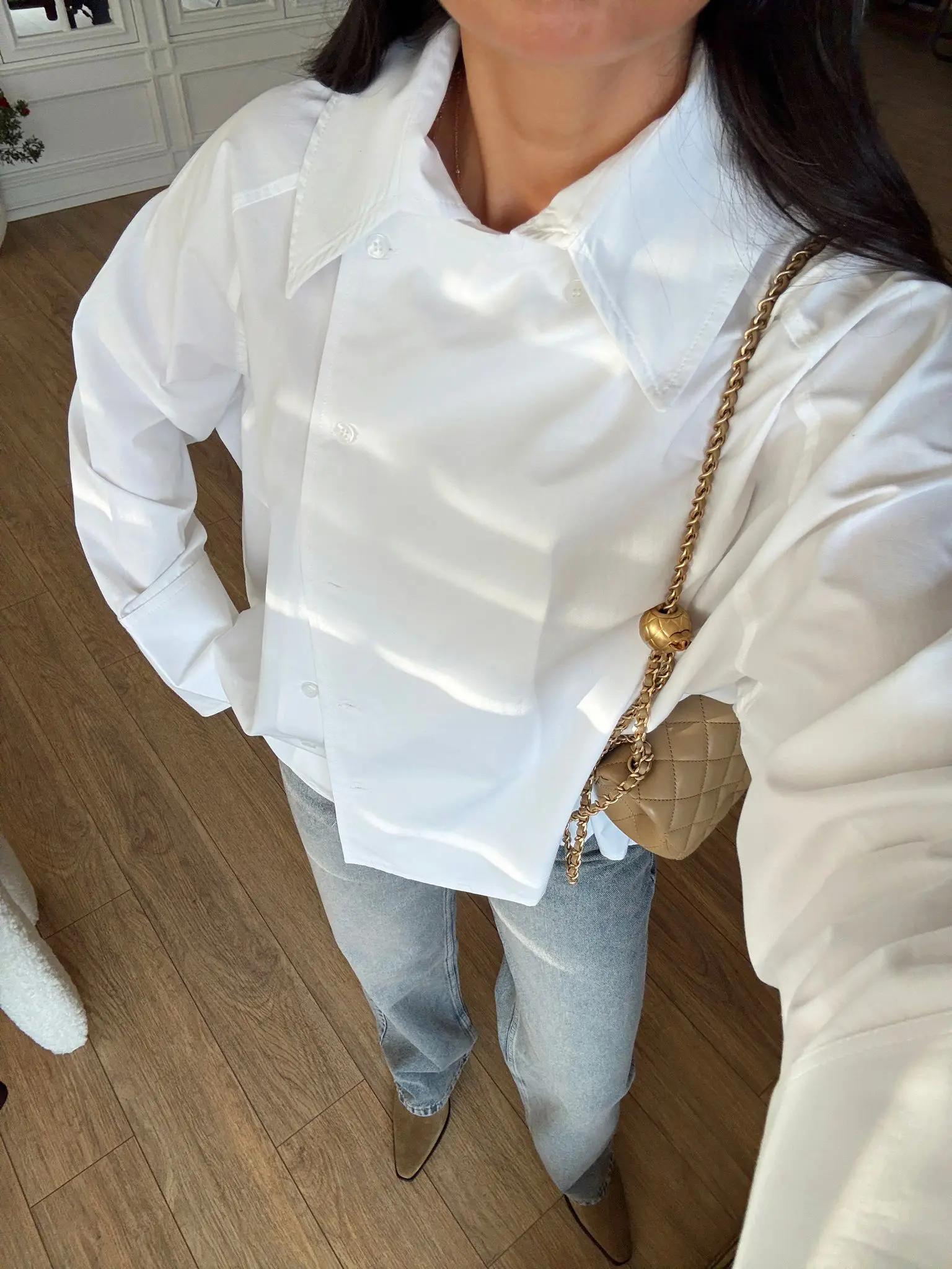 Orka Yan Düğme Detaylı Reglanlı Poplin Gömlek - Beyaz, Standart