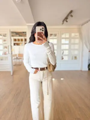 Riley Ekru Bisiklet Yaka Bilek Detaylı Bluz