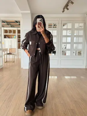 Vintage Natural Baskılı Çift Cepli Ceket