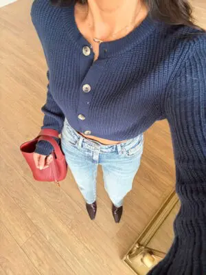 Sory Lacivert Düğmeli Selanik Crop Hırka