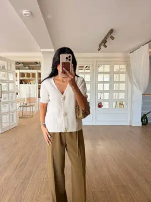 Toveret Krem Deniz Yıldızı Toka Detaylı Çıt Çıtlı Hırka