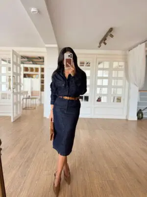 Nietnam Sisley Koyu Lacivert Önden Yırtmaçlı Jean Kalem Etek