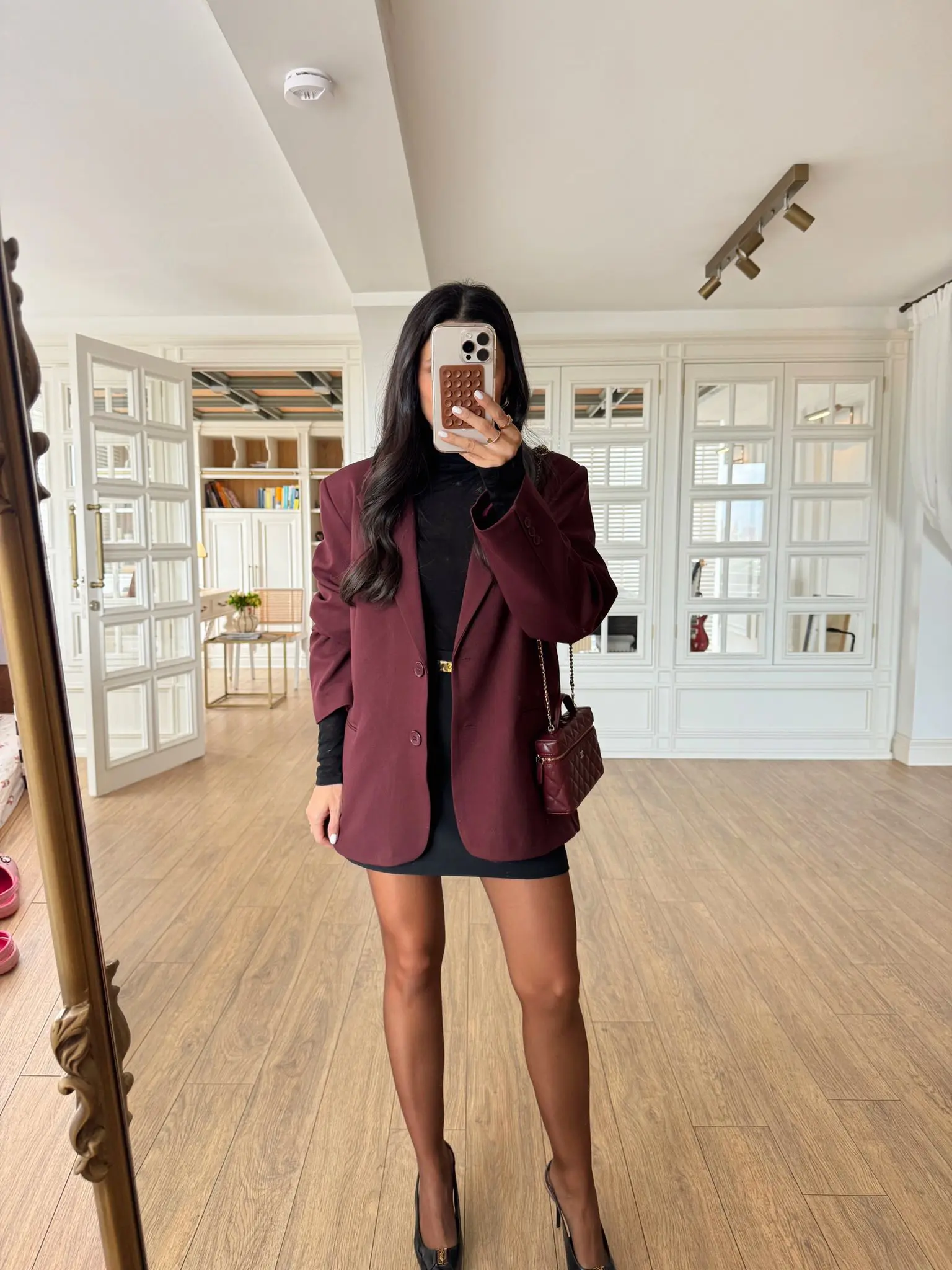 Diana Oversize Çift Düğmeli Blazer Ceket - Bordo, Standart