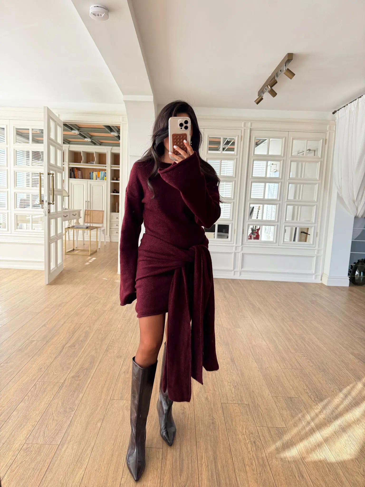 Vito Kayık Yaka Triko Elbise - Bordo, Standart