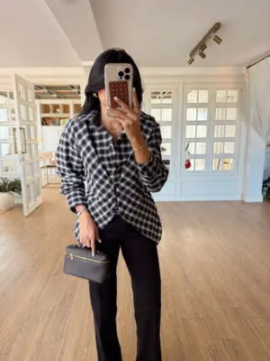 Ted Omuz Vatkalı Asimetrik Detaylı Ön Çift Düğmeli Ekose Gömlek