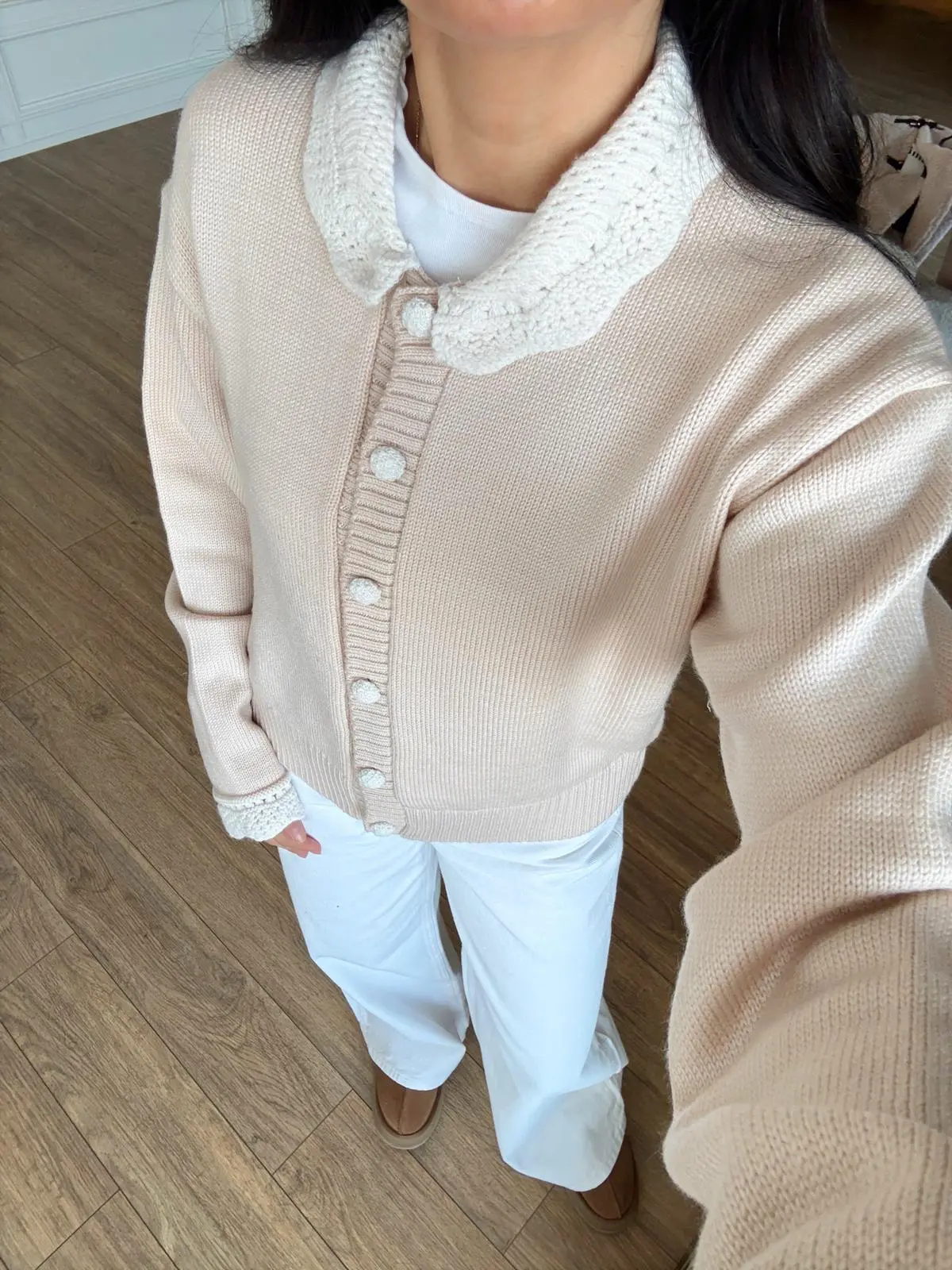 Oribella Yakası Renkli Bebe Yaka Hırka - Vanilya, Standart