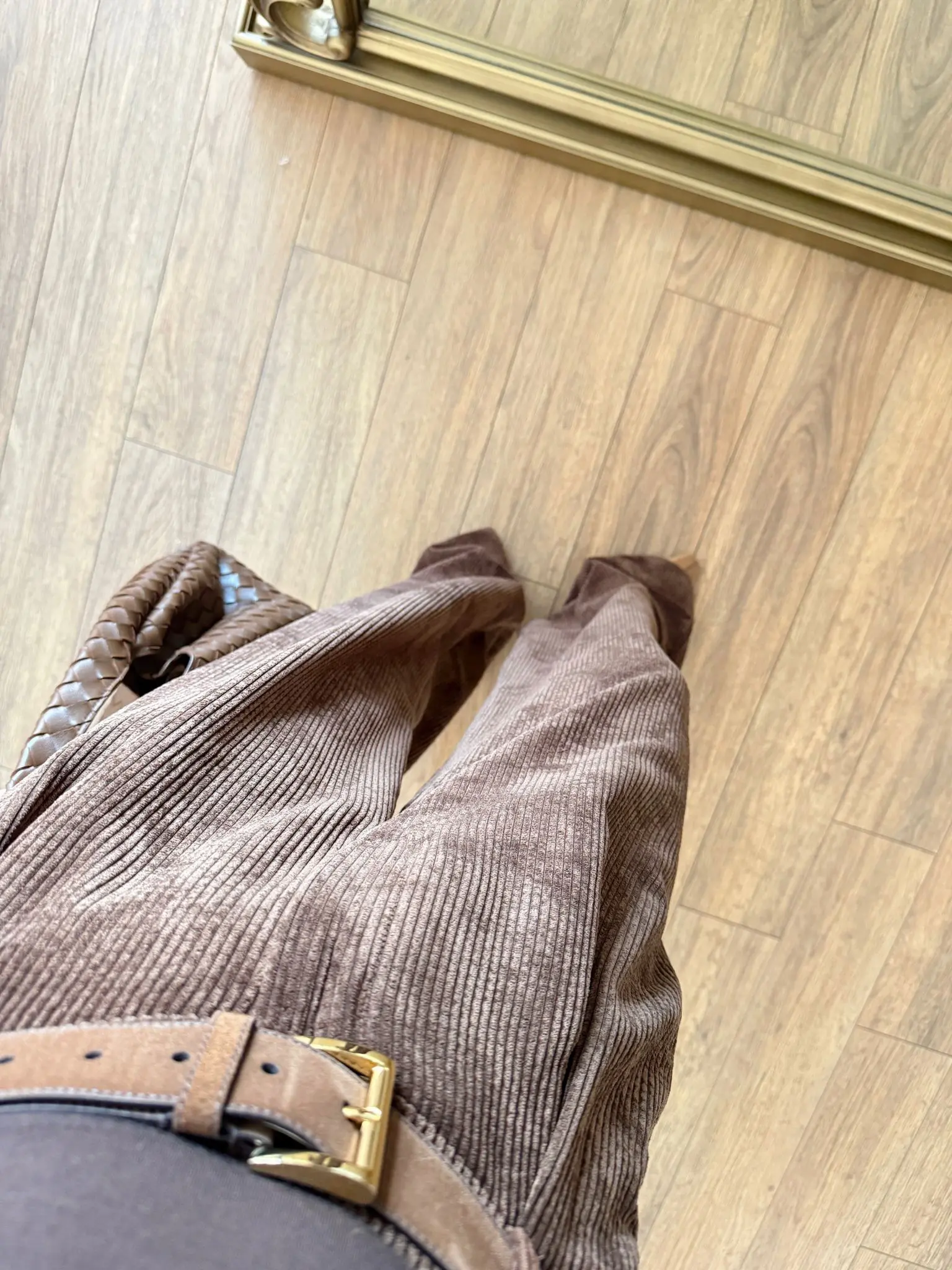 Kenny Pens Detaylı Bol Paça Kadife Pantolon - Kahve, 42