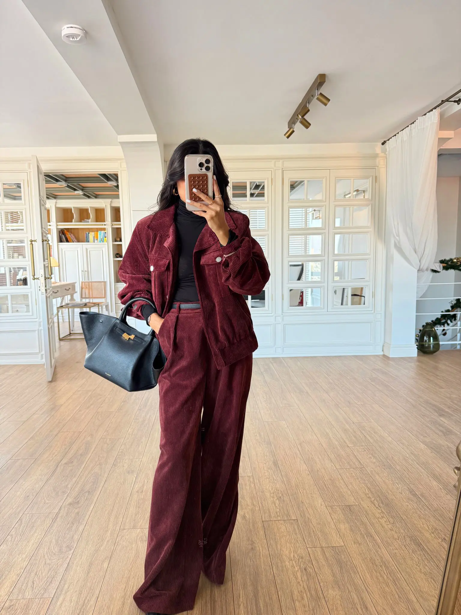 Kadife Fitilli Çift Cep Detaylı Vatkalı Ceket - Bordo, 36